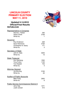 2010 Official Primary Election Results