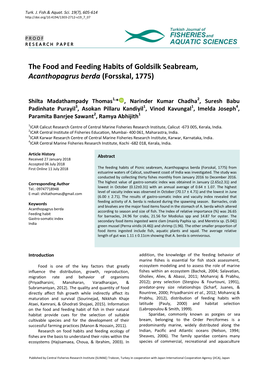 The Food and Feeding Habits of Goldsilk Seabream, Acanthopagrus Berda (Forsskal, 1775)