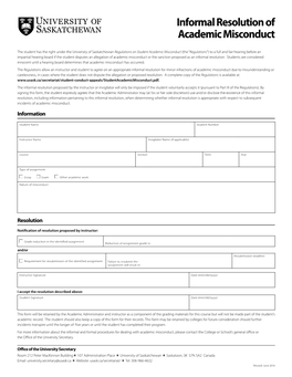 Informal Resolution of Academic Misconduct