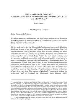 The Mayflower Compact: Celebrating Four Hundred Years of Influence on U.S