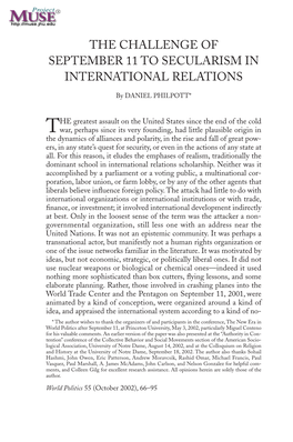 The Challenge of September 11 to Secularism in International Relations