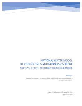 National Water Model Retrospective Simulation Assessment Aqpi Case Study – Tributary Hydrologic Model