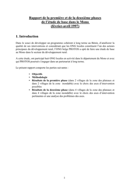 Rapport De La Première Et De La Deuxième Phases De L'étude De Base Dans Le Mono (Février-Avril 1997) 1. Introduction