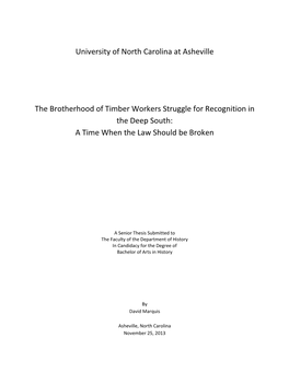 The Brotherhood of Timber Workers Struggle for Recognition in the Deep South: a Time When the Law Should Be Broken