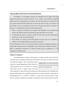 CHAPTER 5 MEASURING RETURN on INVESTMENTS What Is A
