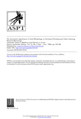 The Systematic Significance of Seed Morphology in Portulaca (Portulacaceae) Under Scanning Electron Microscopy Author(S): James F