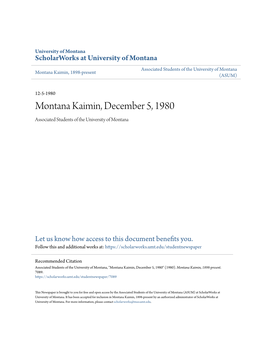 Montana Kaimin, December 5, 1980 Associated Students of the University of Montana