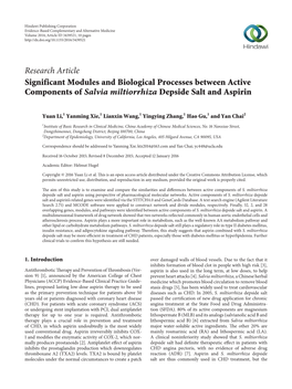 Significant Modules and Biological Processes Between Active Components of Salvia Miltiorrhiza Depside Salt and Aspirin