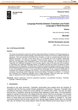 Language Kinship Between Tulambatu and Tolaki Language in North Konawe