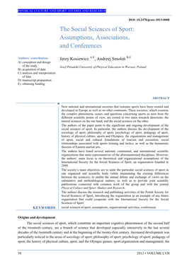 The Social Sciences of Sport: Assumptions, Associations, and Conferences