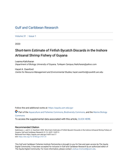 Short-Term Estimate of Finfish Bycatch Discards in the Inshore Artisanal Shrimp Fishery of Guyana