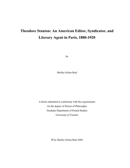 Theodore Stanton: an American Editor, Syndicator, and Literary Agent in Paris, 1880-1920