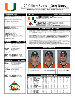 2019 Miami Baseball Game Notes