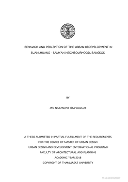 Behavior and Perception of the Urban Redevelopment in Suanlhuang - Samyan Neighbourhood, Bangkok