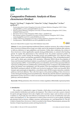 Comparative Proteomic Analysis of Rana Chensinensis Oviduct