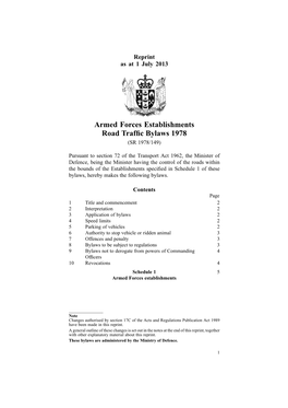 Armed Forces Establishments Road Traffic Bylaws 1978 (SR 1978/149)