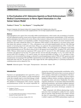 In Vivo Evaluation of A1 Adenosine Agonists As Novel Anticonvulsant Medical Countermeasures to Nerve Agent Intoxication in a Rat Soman Seizure Model