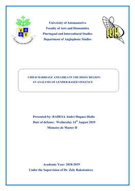 University of Antananarivo Faculty of Arts and Humanities Pluringual and Intercultural Studies Department of Anglophone Studies