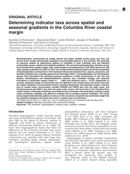 ORIGINAL ARTICLE Determining Indicator Taxa Across Spatial and Seasonal Gradients in the Columbia River Coastal Margin