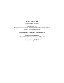 BADIAN COLLECTION Rucore Digital Collection in Cooperation With: Rutgers University Libraries, Special Collections & Univers
