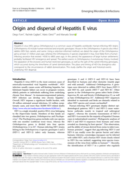 Origin and Dispersal of Hepatitis E Virus Diego Forni1, Rachele Cagliani1, Mario Clerici2,3 and Manuela Sironi 1