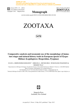 Comparative Analysis and Taxonomic Use of the Morphology of Immature