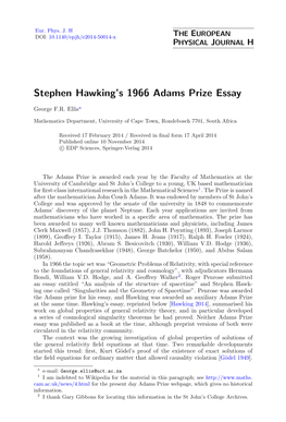 Stephen Hawking's 1966 Adams Prize Essay