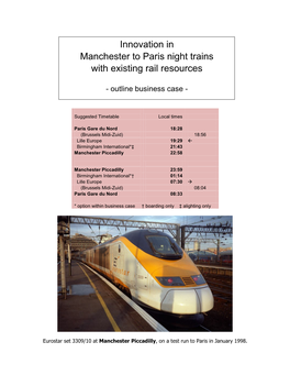 Innovation in Manchester to Paris Night Trains with Existing Rail Resources