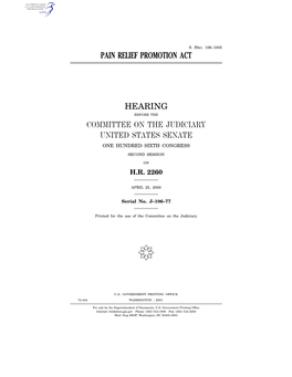 Pain Relief Promotion Act Hearing Committee on the Judiciary United States Senate