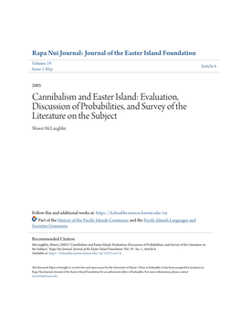 Cannibalism and Easter Island: Evaluation, Discussion of Probabilities, and Survey of the Literature on the Subject Shawn Mclaughlin