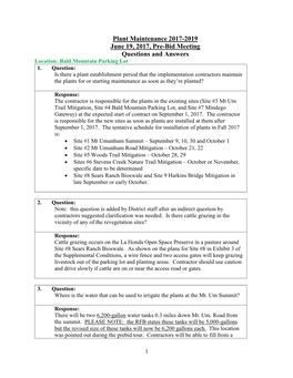 Plant Maintenance 2017-2019 June 19, 2017, Pre-Bid Meeting Questions and Answers Location: Bald Mountain Parking Lot 1