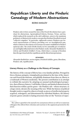 Republican Liberty and the Pindaric Genealogy of Modern Abstractions BORIS MASLOV