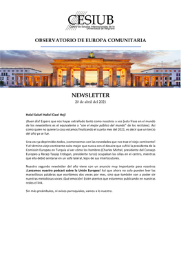 NEWSLETTER 20 De Abril Del 2021