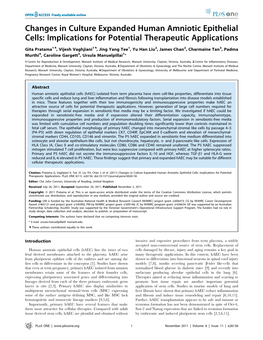 Changes in Culture Expanded Human Amniotic Epithelial Cells: Implications for Potential Therapeutic Applications