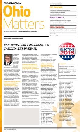 Election 2016: Pro-Business Candidates Prevail Cyberohio to Help Ohio Businesses Much Accomplished, More to Do
