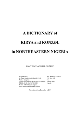 A DICTIONARY of KIRYA and KONZƏL in NORTHEASTERN