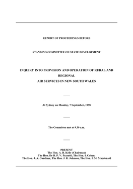 Inquiry Into Provision and Operation of Rural and Regional Air Services in New South Wales