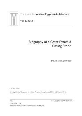 Biography of a Great Pyramid Casing Stone