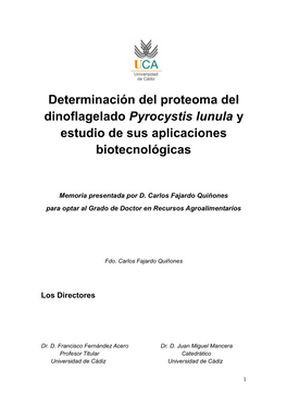 Determinación Del Proteoma Del Dinoflagelado Pyrocystis Lunula Y Estudio De Sus Aplicaciones Biotecnológicas