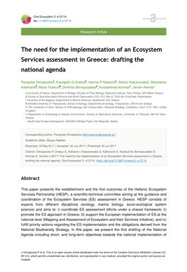 The Need for the Implementation of an Ecosystem Services Assessment in Greece: Drafting the National Agenda