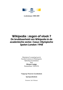 Wikipedia : Zegen of Vloek ? De Bruikbaarheid Van Wikipedia in De Academische Sector
