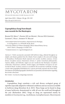 Coprophilous Fungi from Brazil: New Records for the Neotropics