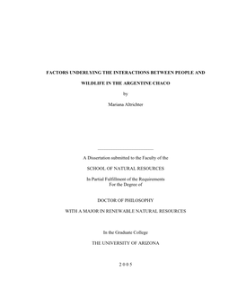 Factors Underlying the Interactions Between People and Wildlife in the Argentine Chaco”