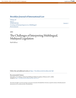 The Challenges of Interpreting Multilingual, Multijural Legislation, 29 Brook