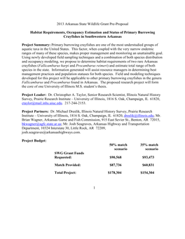 Habitat Requirements, Occupancy Estimation and Status of Primary Burrowing Crayfishes in Southwestern Arkansas