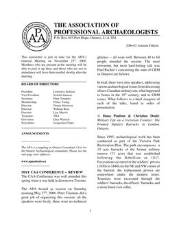 The Association of Professional Archaeologists P.O