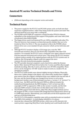 Amstrad PC-Series Technical Details and Trivia Connectors Technical