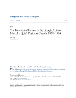 The Function of Hymns in the Liturgical Life of Malcolm Quin's Positivist Church, 1878Â•Fi1905