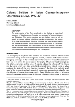 Colonial Soldiers in Italian Counter-Insurgency Operations in Libya, 1922-321