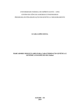 Universidade Federal Do Espírito Santo – Ufes Centro De Ciências Agrárias E Engenharias Programa De Pós-Graduação Em Genética E Melhoramento